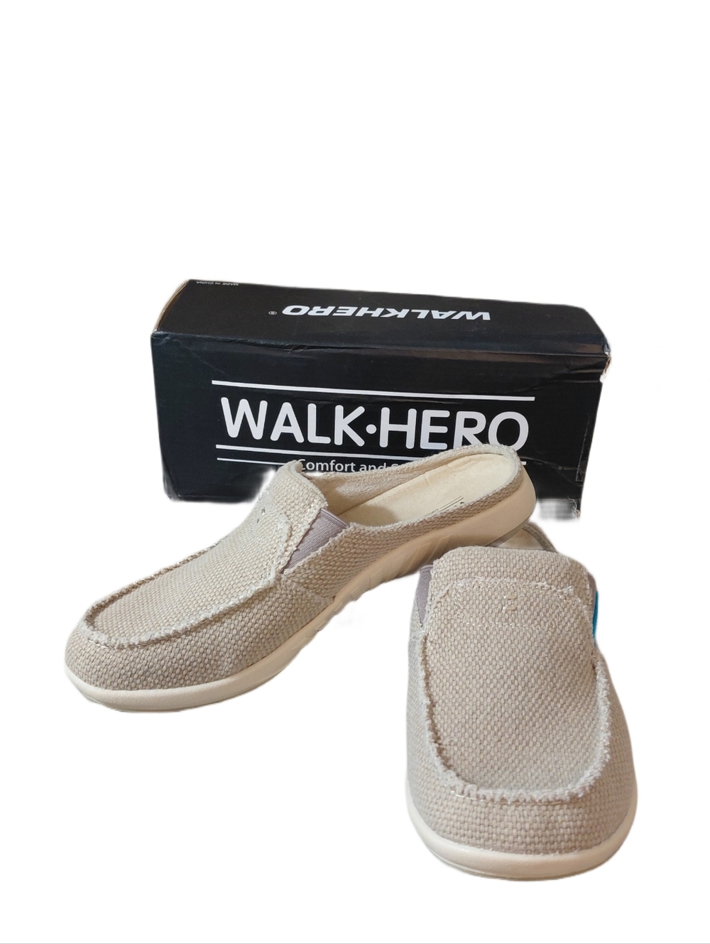 WALK·HERO Beige Canvas Slip-On Mule Sneakers Size 7.5 Comfort Shoes